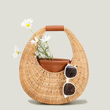 weiyinxing Half Mloon Rattan Women Handbags Designer Wicker Woven Hand Bags Handmade Woven Summer Beach Straw Bag Luxury Bali Purse