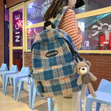 Weiyinxing Plaid Woollen Cloth Women's Backpack Student Book Backpacks for Teenage Girls School Bags Large CapacityTravel Rucksack