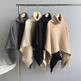 Weiyinxing Turtleneck Sweater Women Autumn Winter New Fashion Vintage Knitted Pullover Casual Solid Cape Tops Oversized T305