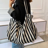 Weiyinxing Women's Tote Bag Striped Canvas Casual Handbags for Women 2023 Simple Shopping Large Capacity Woman Shopper School Shoulder Bag