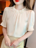 Weiyinxing New Summer Beading Chiffon Blouse Shirt Women Tops Blusas Mujer De Moda 2023 Verano Short Sleeve Blouse Women Blusa G698