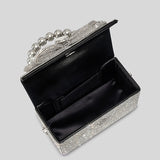 weiyinxing Diamonds Bow Box Evening Bag Designer Rhinestone Beading Women Handbags Shinny Shoulder Crossbody Bag Small Flap Purses