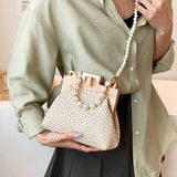 Weiyinxing Weave Straw Shoulder Bag for Women 2023 Summer Wooden Top Handle Clip Bag Luxury Designer Handbags Trend Female Handbag