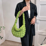 Weiyinxing Women Plaid Quilted Crossbody Bag Ruched Solid Shoulder Bag Korean Pleated Bubble Embroidered Cotton Satchel Bags Underarm Bags