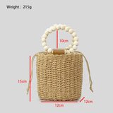 weiyinxing Wooden Beading Women Handbags Paper Woven Hand Bags Casual Summer Beach Bucket Bag Bali Small Tote Female Purses 2023