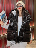 Weiyinxing White Duck Down Vest Jacket For Women Hooded Candy Glossy Windproof Sleeveless Waistcoat Snow Jacket Outwear