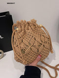 Weiyinxing Luxury Designer Brand Straw Woven Shoulder Crossbody Bucket Bag 2023 New Fashion Casual Summer Travel Beach Women Trendy