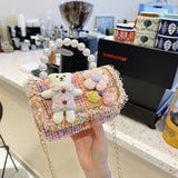 Weiyinxing Design Baby Girls Shoulder Bag Fashion Princess Pearl Handbags Coin Purse Cute Bear Children' Small Square Messenger Bags