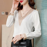 Weiyinxing Femme Tops Women Long Sleeve Blouse Women Blusas Mujer De Moda 2023 V-Neck Solid Chiffon Blouse Shirt Blusas Mujer E653