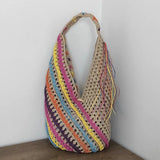 Weiyinxing Colorful Striped Straw Women Shoulder Bags Hollow Large Tote Bag Handmade Summer Beach Bag Big Bali Handabgs 2023 Holiday