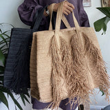 weiyinxing Tassel Large Tote Bag Designer Straw Women Handbags Handmade Woven Summer Beach Bag Big Holiday See Purses Bohemian 2023