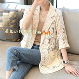 Weiyinxing Style Cotton And Linen Loose Solid Color Long Sleeve Lace Embroidery Suit Collar Casual Chic Cardigan Loose Coat 4XL