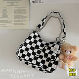 Weiyinxing Black and White Check Female Korean Version of Hong Kong Style Chessboard Underarm Bag Single Shoulder Bag Tide