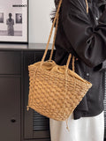 Weiyinxing Straw Bucket Bag For Women 2023 Summer Trendy Weave Brand Beach Basket Top Handle Handbags Fashion Simple Shoulder Bags Tote