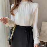 Weiyinxing Women Stand Collar Lace Chiffon Blouse Shirt Tops Long Sleeve Blouse Women Blusas Mujer De Moda 2023 Blouses Female E127