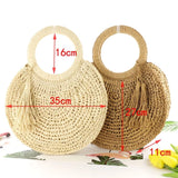 Weiyinxing Straw Bag Rattan Woven Round Tassel Handbag For Women Large Capacity Shoulder Tote Purse Ladies Holiday Wood Handle Bag