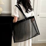 Weiyinxing Shoulder Bag Large Capacity Mesh Shopping Bag Solid Color Storage Bags Transparent All-match for Summer Vacation Travel