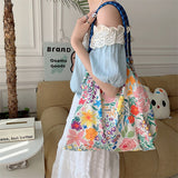 Weiyinxing New Style Fashion Vintage Floral Cotton Fabric Shoulderbage for Women Large Casual Capacity Shopping Tote Bags Hand Bag