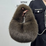 Weiyinxing Soft Plush Half Moon Bags for Women Designer Fluffy Faux Fur Lady Handbags Luxury Small Tote Female Winter Purses 2023