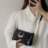 Weiyinxing Cool Girls Black Shoulder Bags Moon Lock Women's Chain Underarm Bag Purse Handbags Fashion Female Small Messenger Bags