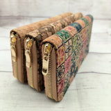 Weiyinxing Tile Pattern Print Natural Cork Wallet 2023 Wooden PU Leather Long Wallets Copper Zipper Card Holder Wholesale