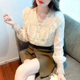 Weiyinxing Blouse Women Long Sleeve Ruffles V-Neck Lace Blouse Shirt Women Tops Blusas Mujer De Moda 2023 Blouses Shirts Blusa G230