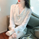 Weiyinxing Sleeve Chiffon Blouse Shirt Women Tops Blusas Mujer De Moda 2023 Lace Doll Collar Blouse Women Blusa Feminina Blouses G355