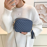 Weiyinxing Striped Crossbody Bags For Women Square Tassel Shoulder Bag Pu Leather Small Chain Ladies Handlbags