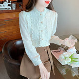 Weiyinxing Long Sleeve White Lace Blouse Shirt Women Tops Blusas Mujer De Moda 2023 Elegantes Stand Collar Blouse Women Blusa H255