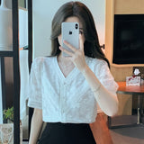 Weiyinxing Short Sleeve White Blouse Women Blusas Mujer De Moda 2023 Verano V-Neck Lace Blouse Shirt Women Tops Shirts Blouses B292