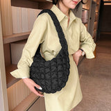 Weiyinxing Women Plaid Quilted Crossbody Bag Ruched Solid Shoulder Bag Korean Pleated Bubble Embroidered Cotton Satchel Bags Underarm Bags