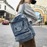 Weiyinxing Women's Backpack Large Schoolbag Designer Capacity Daypack Casual Denim Rucksack Student School Book Bag Retro Backpacks