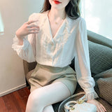 Weiyinxing Sleeve Chiffon Blouse Shirt Women Tops Blusas Mujer De Moda 2023 Lace Doll Collar Blouse Women Blusa Feminina Blouses G355