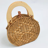 weiyinxing Round Rattan Women Handbags Wicker Woven Wooden Handle Shoulder Crossbody Bags Summer Beach Bag Small Straw Purses 2023