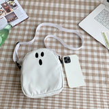 Weiyinxing White Funny Cute Ghost Kawaii Women Canvas Bag Cartoon Harajuku Chic Ins Shopper Bag Women Shoulder Bags Large Capacity