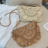 Weiyinxing Hollow Tassel Rattan Women Shoulder Bags Wicker Woven Crossbody Bags Summer Beach Straw Bag Lady Clutches Female bag