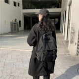 Weiyinxing Preppy Students Backpack Large Capacity Button Travel Bag Solid Simple Harajuku Chic Fashion Retro Unisex High Street