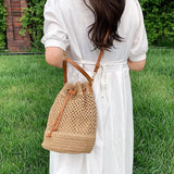 Weiyinxing Women's Straw Bucket Bag Summer Woven Shoulder Bags Purse Beach Handbag Trends Straw Handbags Casual Crossbody Bag