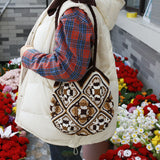 weiyinxing Flower Crochet Women Shoulder Bags Knitted Lady Handbags Bohemian Granny Square Tote Bag Large Shopper Purses 2023 Sac