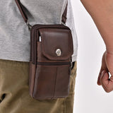 Weiyinxing Men Leather Waist Bag Large Capacity Belt Bag Brown Shoulder Bags Crossbody Bags Multi-layer Buckle Mobile Phone Bag Bum Pouch
