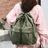 Weiyinxing Canvas Vintage Girl Leisure Drawstring Book Bag Female Brown Laptop College Backpack Women Travel School Bag Fashion Cool