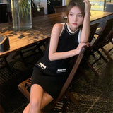 Weiyinxing Two Piece Sets Sexy Elegant Bodycon Women Mini Skirt Suits Tank Top Slim O-neck Summer Vest Korean Casual Knitwear N415