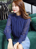 Weiyinxing Sleeve Blouse Women Stand Collar Dot Striped Chiffon Blouse Shirt Tops Women Blusas Mujer De Moda 2023 Shirts Blouses G71