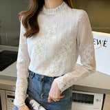 Weiyinxing Women White Lace Blouse Shirt Long Sleeve Blouse Women Blusas Mujer De Moda 2023 Blouses Femme Women Tops Shirts B609