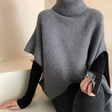 Weiyinxing Turtleneck Sweater Women Autumn Winter New Fashion Vintage Knitted Pullover Casual Solid Cape Tops Oversized T305