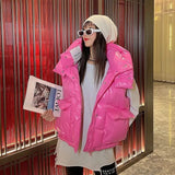 Weiyinxing White Duck Down Vest Jacket For Women Hooded Candy Glossy Windproof Sleeveless Waistcoat Snow Jacket Outwear