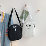 Weiyinxing White Funny Cute Ghost Kawaii Women Canvas Bag Cartoon Harajuku Chic Ins Shopper Bag Women Shoulder Bags Large Capacity