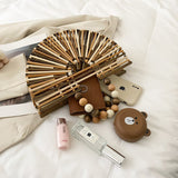 Weiyinxing Summer Handmade Bamboo Handbag Fashion Wooden Bead Handle Women's Hollow Out Beach Bag Hand-woven Beach Travel Bag