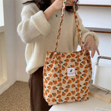 Weiyinxing Corduroy Women's Shoulder Bag Large Capacity Student Girls Casual Tote Book Handbags Flower Leopard Female Shopping Bags