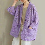 Weiyinxing Style Cotton And Linen Loose Solid Color Long Sleeve Lace Embroidery Suit Collar Casual Chic Cardigan Loose Coat 4XL